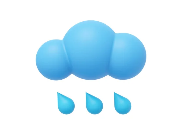 雨と青の漫画の雲 3Dレンダリング 白地のアイコン — ストック写真