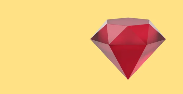 Diamante Rojo Joyas Representación Icono Sobre Fondo Amarillo Espacio Para — Foto de Stock
