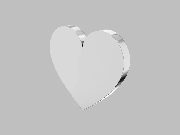 フラットメタルハート 愛の象徴 シルバー1色 普通の灰色の背景で 右側の景色 3Dレンダリング — ストック写真
