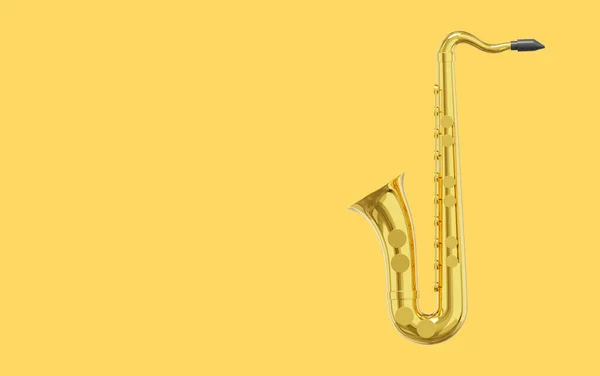 Saxofoon Goud Metaal Muziekinstrument Weergave Ikoon Gele Achtergrond Ruimte Voor — Stockfoto
