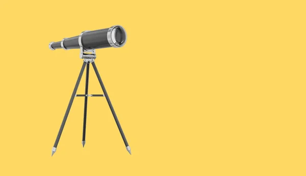 stock image Realistic black telescope, side view. 3d rendering. Icon on yellow background, space for text