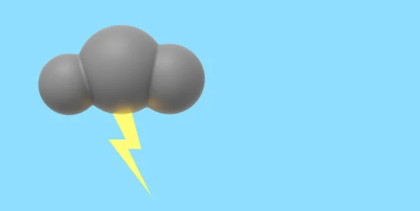 雷と灰色の漫画の雲 3Dレンダリング 青い背景のアイコン テキストのスペース — ストック写真