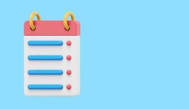 Takvim ödevini çevir. 3 boyutlu görüntüleme. Mavi arkaplanda simge, metin için boşluk