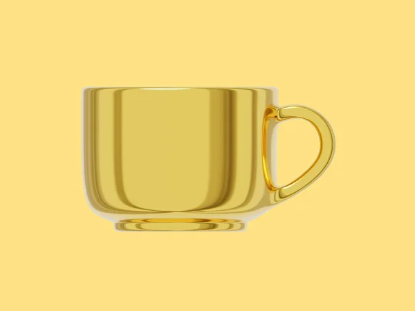 Een Mok Goud Metaal Weergave Ikoon Gele Achtergrond — Stockfoto