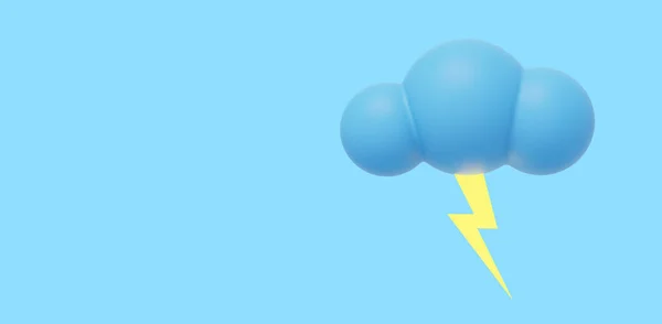 稲妻と青の漫画の雲 3Dレンダリング 青い背景のアイコン テキストのスペース — ストック写真