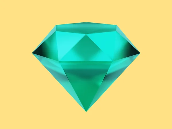 Zelený Diamant Šperky Vykreslování Ikona Žlutém Pozadí — Stock fotografie