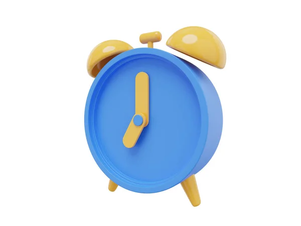 Mínimo Reloj Despertador Dibujos Animados Azul Vista Lateral Representación Icono — Foto de Stock