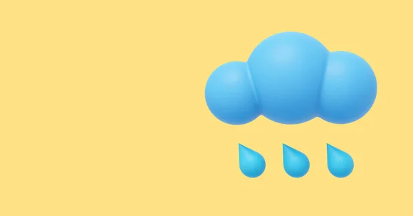 Blue Cartoon Cloud Rain Rendering Icon Yellow Background Space Text — Stock Photo, Image