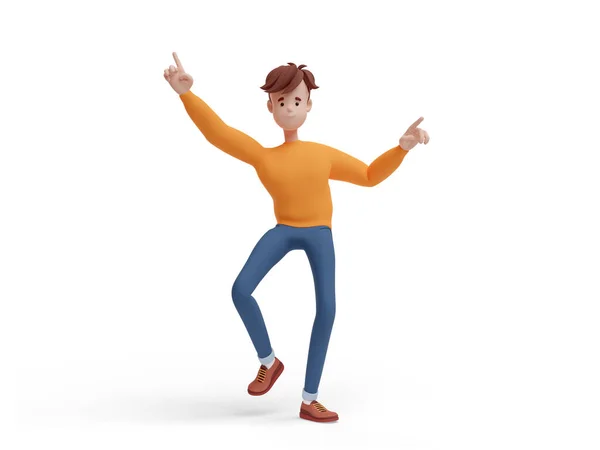 Şaret Parmakları Havada Boyutlu Genç Adam Dans Ediyor Sıradan Kıyafetler — Stok fotoğraf