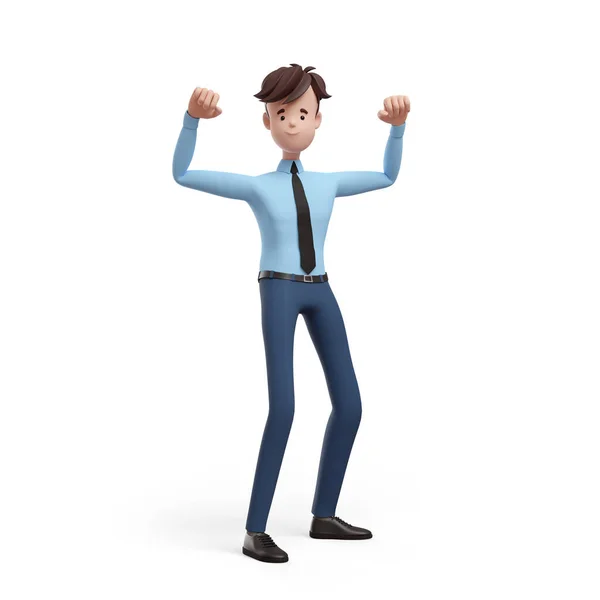 Business Man Fists Winner Body Builder Portrait Funny Cartoon Guy — Stock Photo, Image