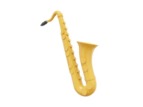 Žlutý Saxofon Hudební Nástroj Strany Vykreslování Ikona Bílém Pozadí — Stock fotografie