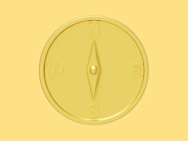 Einfacher Kompass Gold Metall Navigation Richtungsbestimmung Rendering Symbol Auf Gelbem — Stockfoto