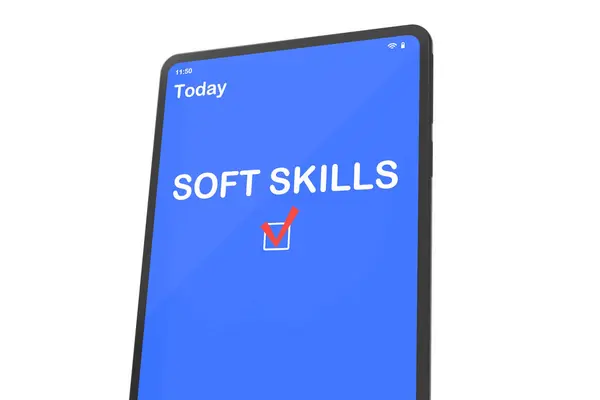 Tablet Electrónico Con Aplicación Calendario Texto Soft Skills Concepto Programación Imagen De Stock
