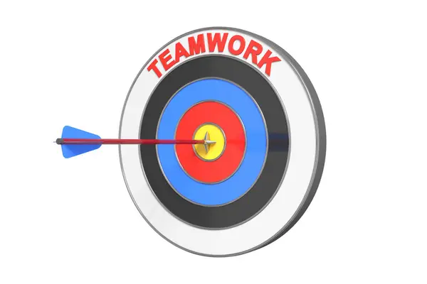 Arrow Flies Hits Target Text Teamwork Concept Target Success Solution Fotos De Stock
