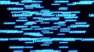 Siber uzayda dönen küp platformları içinde Leadership metni. Yüksek teknoloji neon 3 boyutlu animasyon.