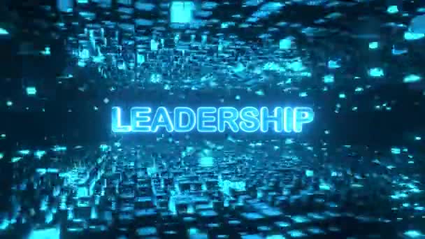 Leadership Testo All Interno Piattaforme Cubo Rotante Nel Cyberspazio Animazione — Video Stock