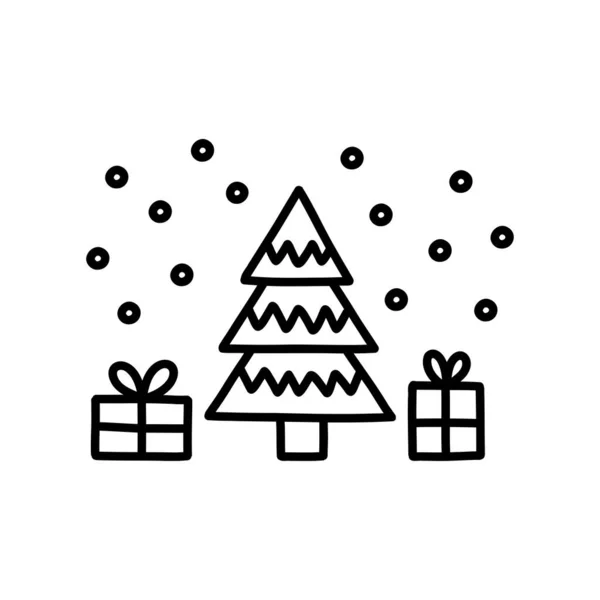 Χριστουγεννιάτικο Δέντρο Δώρα Εικονίδιο Doodle Διανυσματική Απεικόνιση — Διανυσματικό Αρχείο
