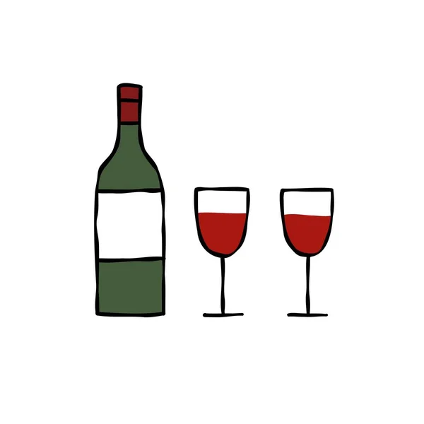 Flaska Vin Doodle Ikon Handritad Illustration — Stock vektor