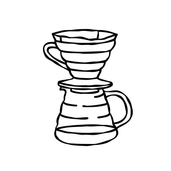 V60 コーヒーメーカー 代替コーヒー醸造方法ドードルアイコン 手描きイラスト — ストックベクタ