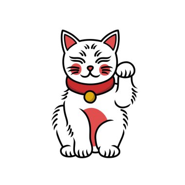 Maneki neko doodle simgesi, vektör illüstrasyonu