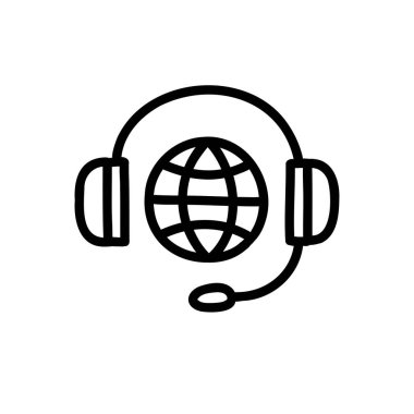 international call support doodle icon, vector illustration
