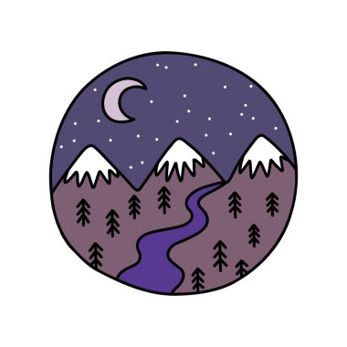 mountain outdoor doodle sticker, vector illustration