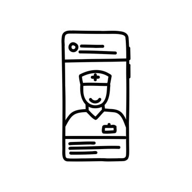 doctor online consultation doodle icon, vector illustration