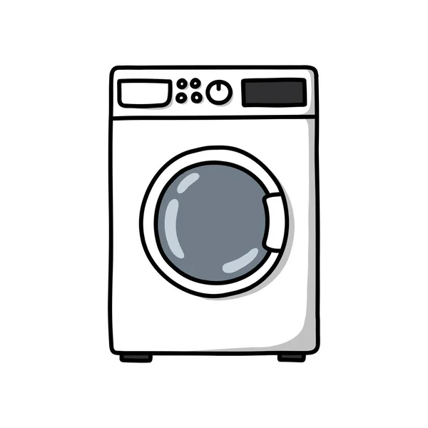 Máquina Lavar Roupa Ícone Doodle Ilustração Vetorial — Vetor de Stock