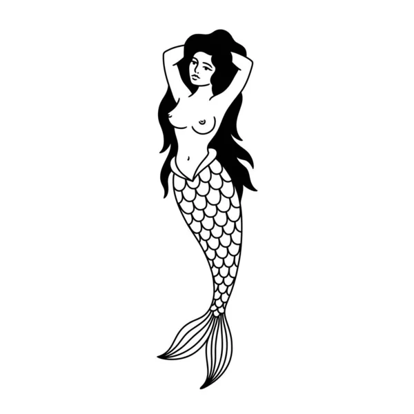 Illustration Tatouage Traditionnel Sirène — Image vectorielle