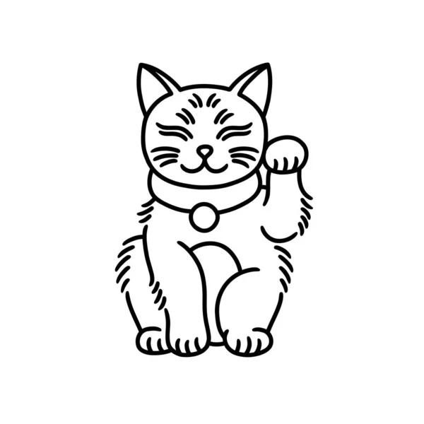 Maneki Neko Cat Japonský Symbol Ikony Hodně Štěstí Čmáranice Vektorová — Stockový vektor
