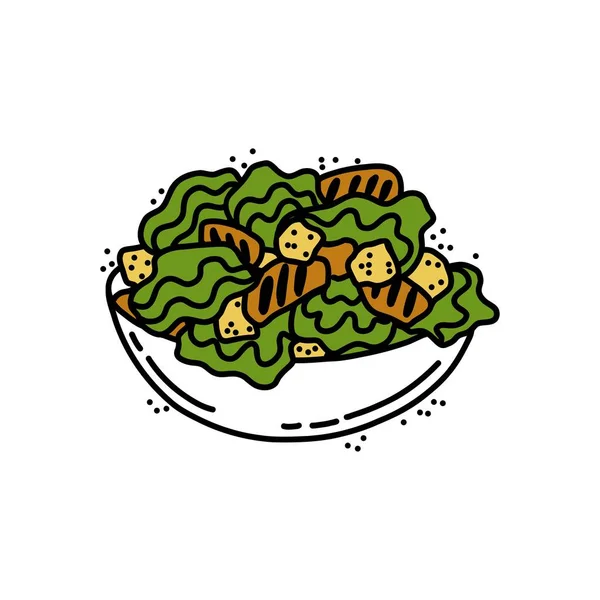 Caesar Salad Doodle Icon Vector Illustration — Stock Vector