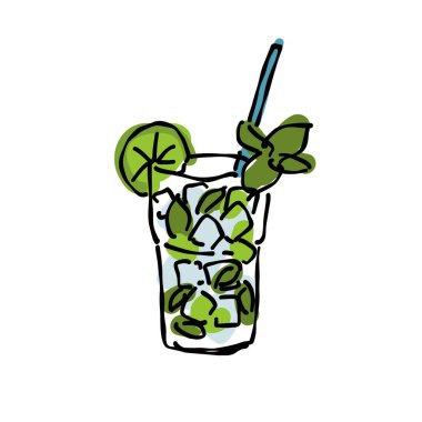 Mojito kokteyl karalama simgesi, vektör illüstrasyonu