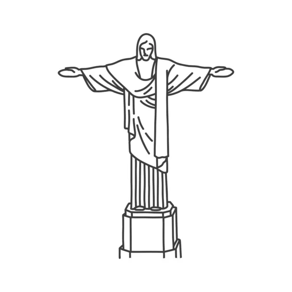 Statue Jesus Christ Rio Janeiro Doodle Icon Vector Color Illustration — Stock Vector