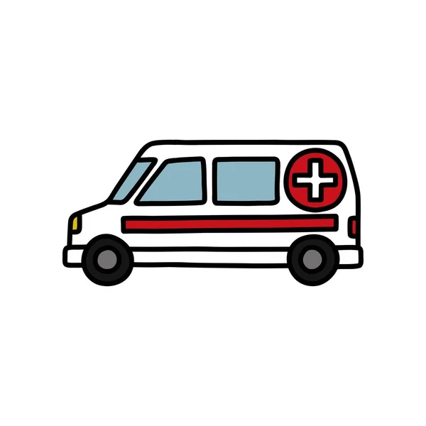 Ambulance Doodle Icon Vector Color Line Illustration — Stock Vector