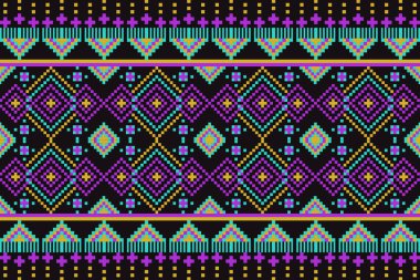 Kumaş geometrik etnik desensiz, piksel desenli duvar kâğıdı arka planı, kumaş, perde, halı, geometrik desensiz sanat çizimleri için etnik desensiz pikseller