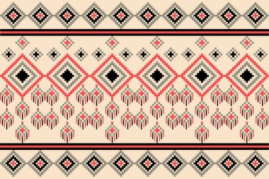 Kumaş geometrik etnik desensiz, piksel desenli duvar kâğıdı arka planı, kumaş, perde, halı, geometrik desensiz sanat çizimleri için etnik desensiz pikseller