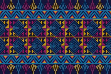 Kumaş geometrik etnik desensiz, piksel desenli duvar kâğıdı arka planı, kumaş, perde, halı, geometrik desensiz sanat çizimleri için etnik desensiz pikseller