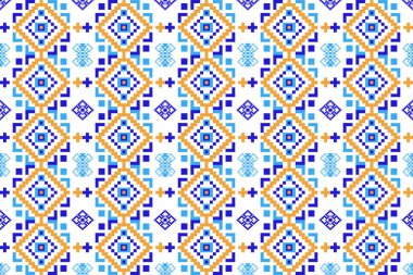 Kumaş geometrik etnik desensiz, piksel desenli duvar kâğıdı arka planı, kumaş, perde, halı, geometrik desensiz sanat çizimleri için etnik desensiz pikseller