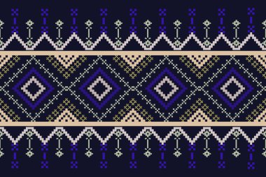 Kumaş geometrik etnik desensiz, piksel desenli duvar kâğıdı arka planı, kumaş, perde, halı, geometrik desensiz sanat çizimleri için etnik desensiz pikseller