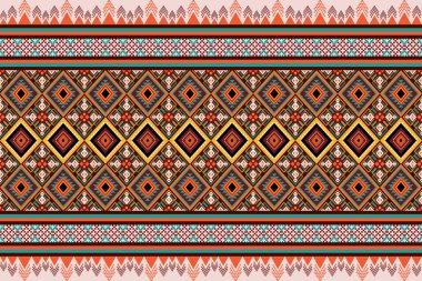 Etnik desensiz, dikişsiz geometrik, Aztek işlemeli, dikişsiz sınır desenleri. Etnik desensiz, kalıplı duvar kağıdı arka planı, kumaş, perde, halı, geometrisiz desen.