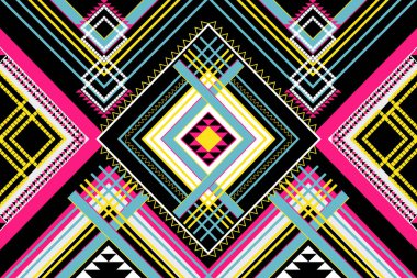 Etnik desensiz, dikişsiz geometrik, Aztek işlemeli, dikişsiz sınır desenleri. Etnik desensiz, kalıplı duvar kağıdı arka planı, kumaş, perde, halı, geometrisiz desen.