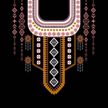 Geleneksel Geometrik Etnik Doğu deseni. Moda kadınları, arka plan, duvar kâğıdı, giysi ve ambalaj için çiçek işlemeli tasarım.