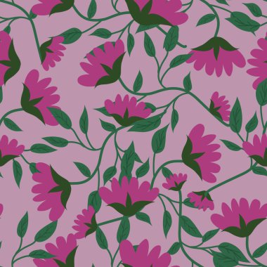 Çiçeksiz desen, çiçek dalları pürüzsüz desen, vektör, illüstrasyon, çiçek desenli desen renkli küçük çiçeklerle kusursuz çiçek deseni. Basit düz parlak çiçek arkaplanı