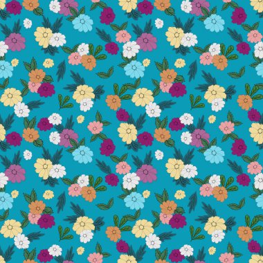  Çiçek desenleri pürüzsüz, çiçek dalları pürüzsüz desen, vektör, illüstrasyon, çiçek desenli desen renkli küçük çiçeklerle kusursuz çiçek deseni. Basit düz parlak çiçek arkaplanı