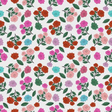  Çiçek desenleri pürüzsüz, çiçek dalları pürüzsüz desen, vektör, illüstrasyon, çiçek desenli desen renkli küçük çiçeklerle kusursuz çiçek deseni. Basit düz parlak çiçek arkaplanı