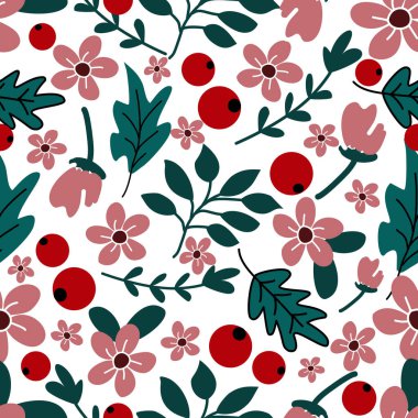 Çiçek desenleri pürüzsüz, çiçek dalları pürüzsüz desen, vektör, illüstrasyon, çiçek desenli desen renkli küçük çiçeklerle kusursuz çiçek deseni. Basit düz parlak çiçek arkaplanı
