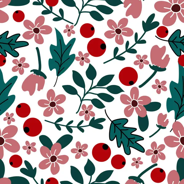 Çiçek desenleri pürüzsüz, çiçek dalları pürüzsüz desen, vektör, illüstrasyon, çiçek desenli desen renkli küçük çiçeklerle kusursuz çiçek deseni. Basit düz parlak çiçek arkaplanı