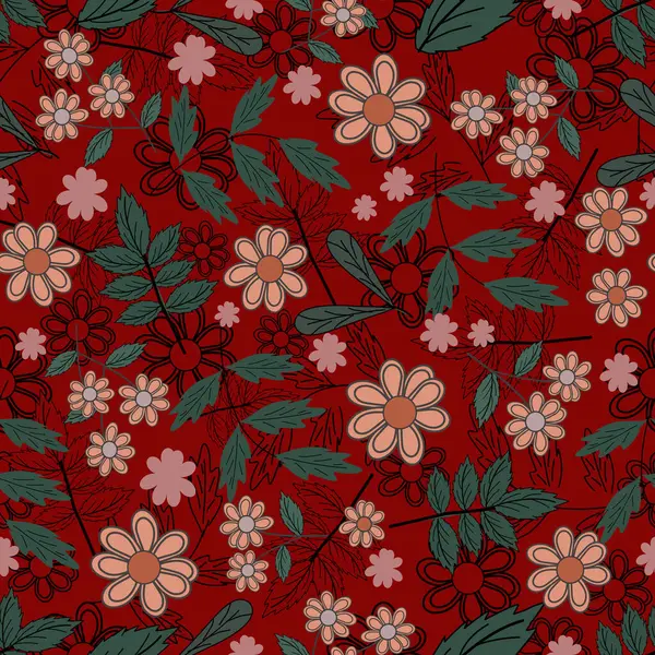 Çiçek desenleri pürüzsüz, çiçek dalları pürüzsüz desen, vektör, illüstrasyon, çiçek desenli desen renkli küçük çiçeklerle kusursuz çiçek deseni. Basit düz parlak çiçek arkaplanı