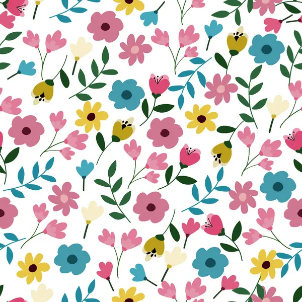 Çiçek desenleri pürüzsüz, çiçek dalları pürüzsüz desen, vektör, illüstrasyon, çiçek desenli desen renkli küçük çiçeklerle kusursuz çiçek deseni. Basit düz parlak çiçek arkaplanı