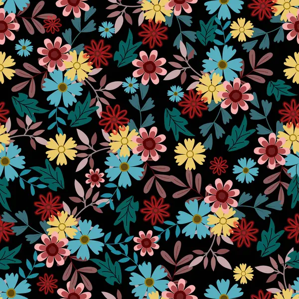 Çiçek desenleri pürüzsüz, çiçek dalları pürüzsüz desen, vektör, illüstrasyon, çiçek desenli desen renkli küçük çiçeklerle kusursuz çiçek deseni. Basit düz parlak çiçek arkaplanı